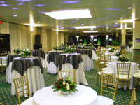 Tables and chairs in ballroom